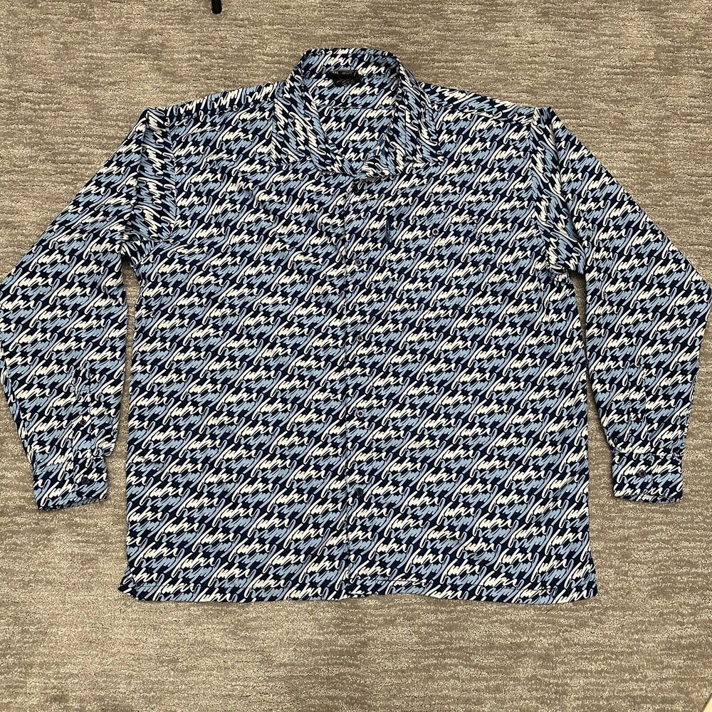 Vintage Fubu Shirt Mens XXL Blue All Over Print Button Up 90s Streetwear Y2K